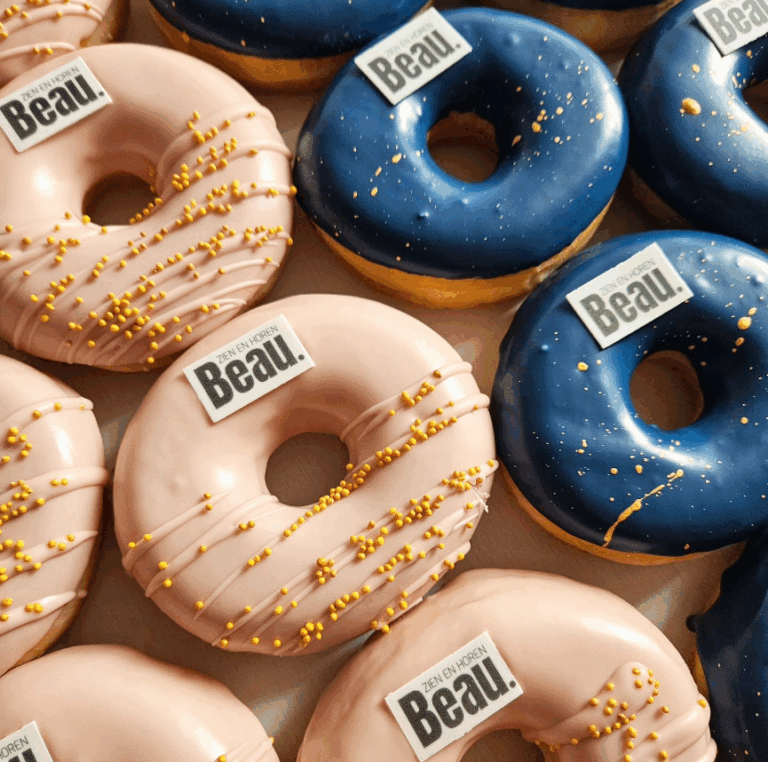 mensen delen donuts met logo op social media – merkbeleving